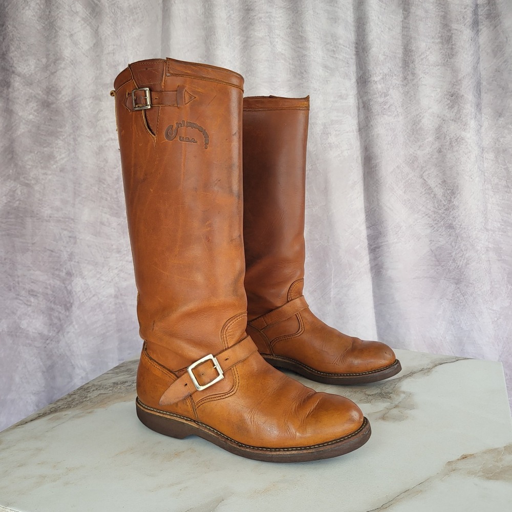 Rare Chippewa 16" Engineer Boots Biker Boots Tan Size 9 D Soft Toe